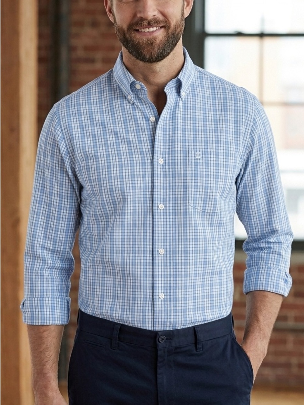 Chaps Shirts Men's White and Blue Plaid Long Sleeve Button Down Size L - Picture 1 of 14